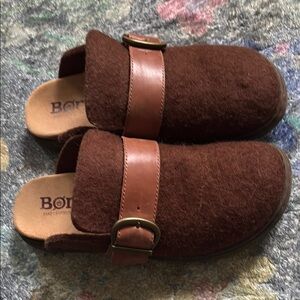 Born Brown Wool & Leather Clogs